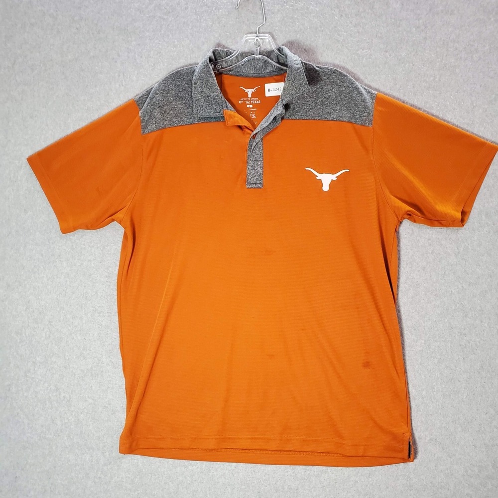 Texas Longhorns Men Polo Shirt Large Orange Logo Short Sleeve Collar READ